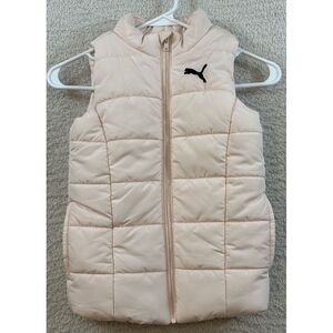 Puma Puffer Pink Vest Jacket Girls Full Zip‎ Lined Insulated Size XS 5/6 Pockets
